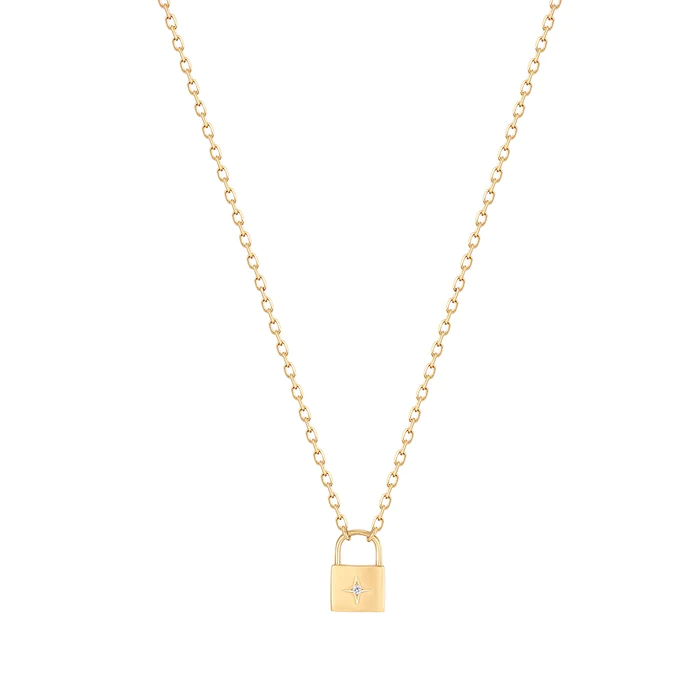 Diamond Padlock Necklace in 14K Yellow Gold