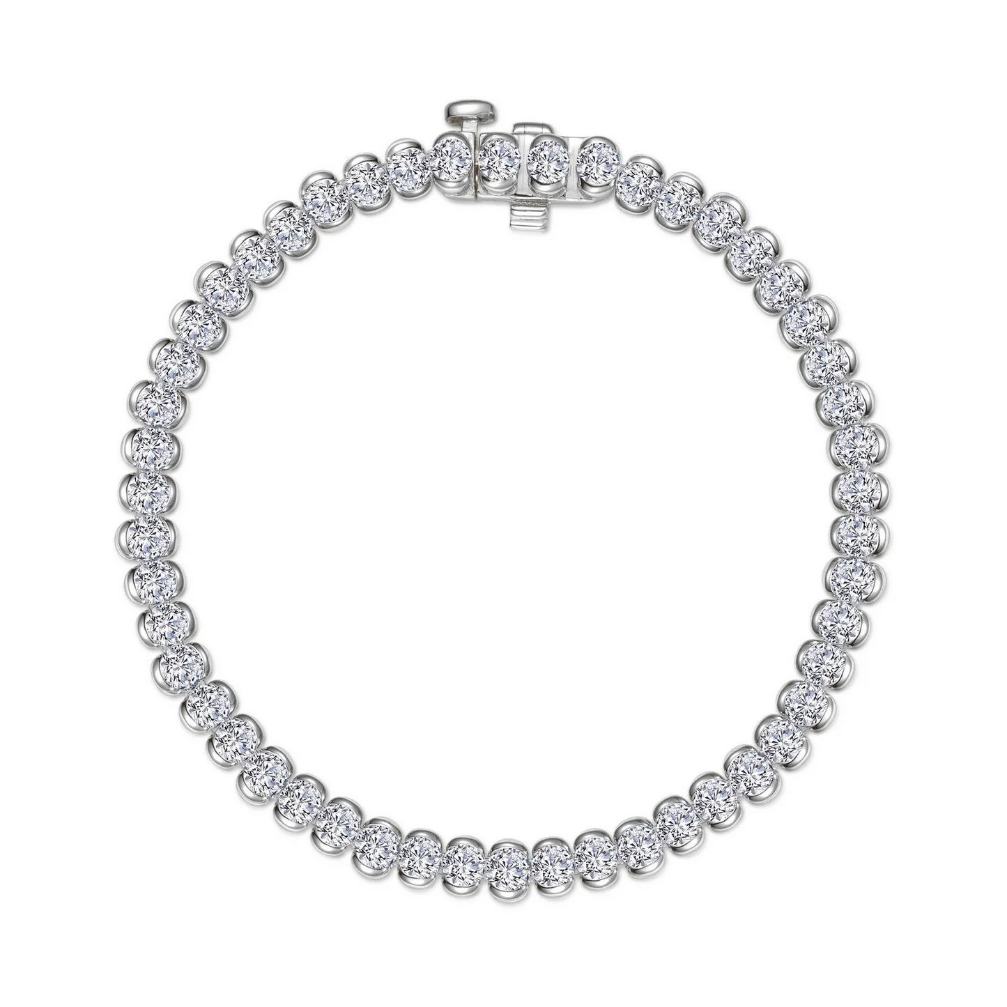 Half-Bezel Simulated Tennis Bracelet in Sterling Silver