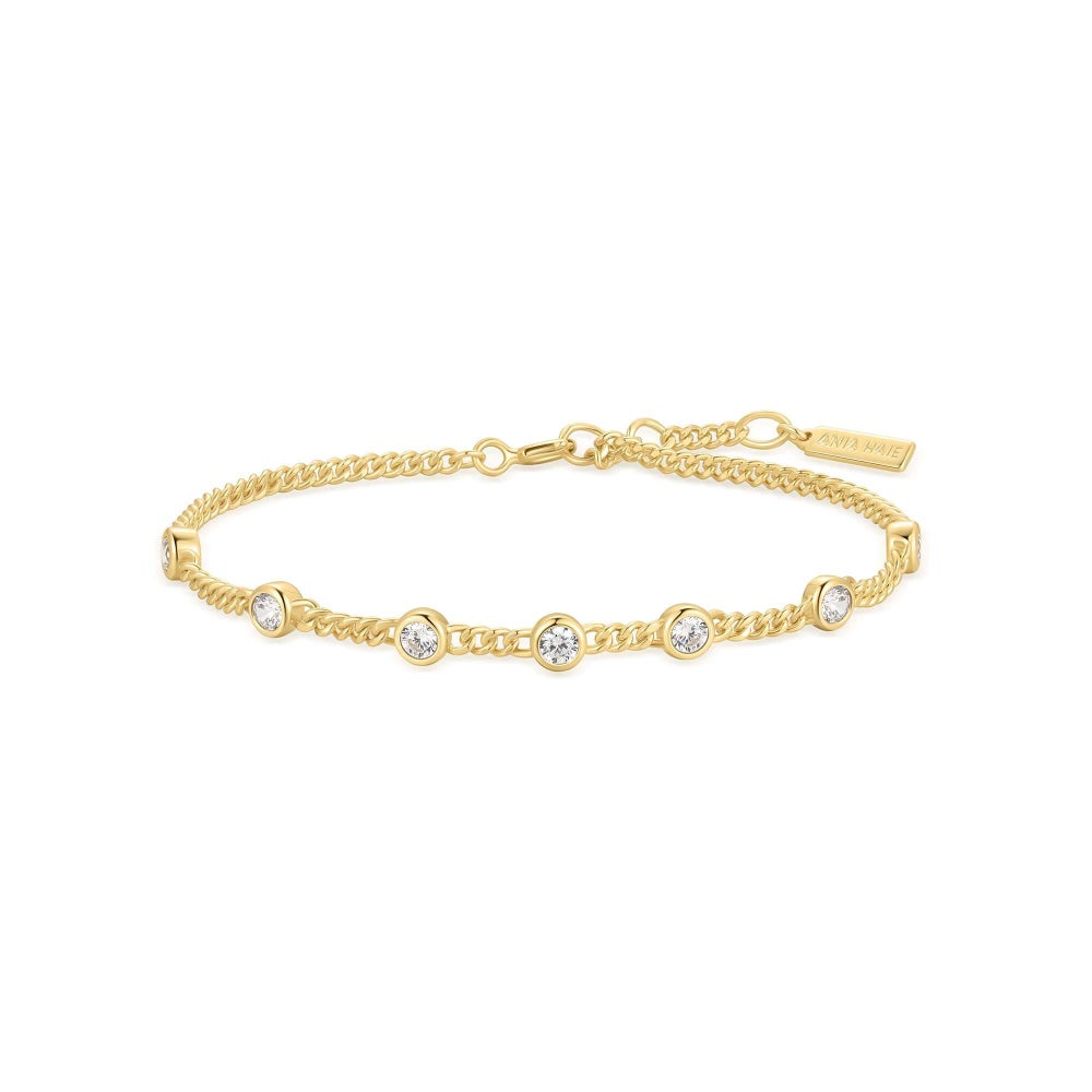 Stone Station Chain Bracelet in Gold Plated Sterling Silver