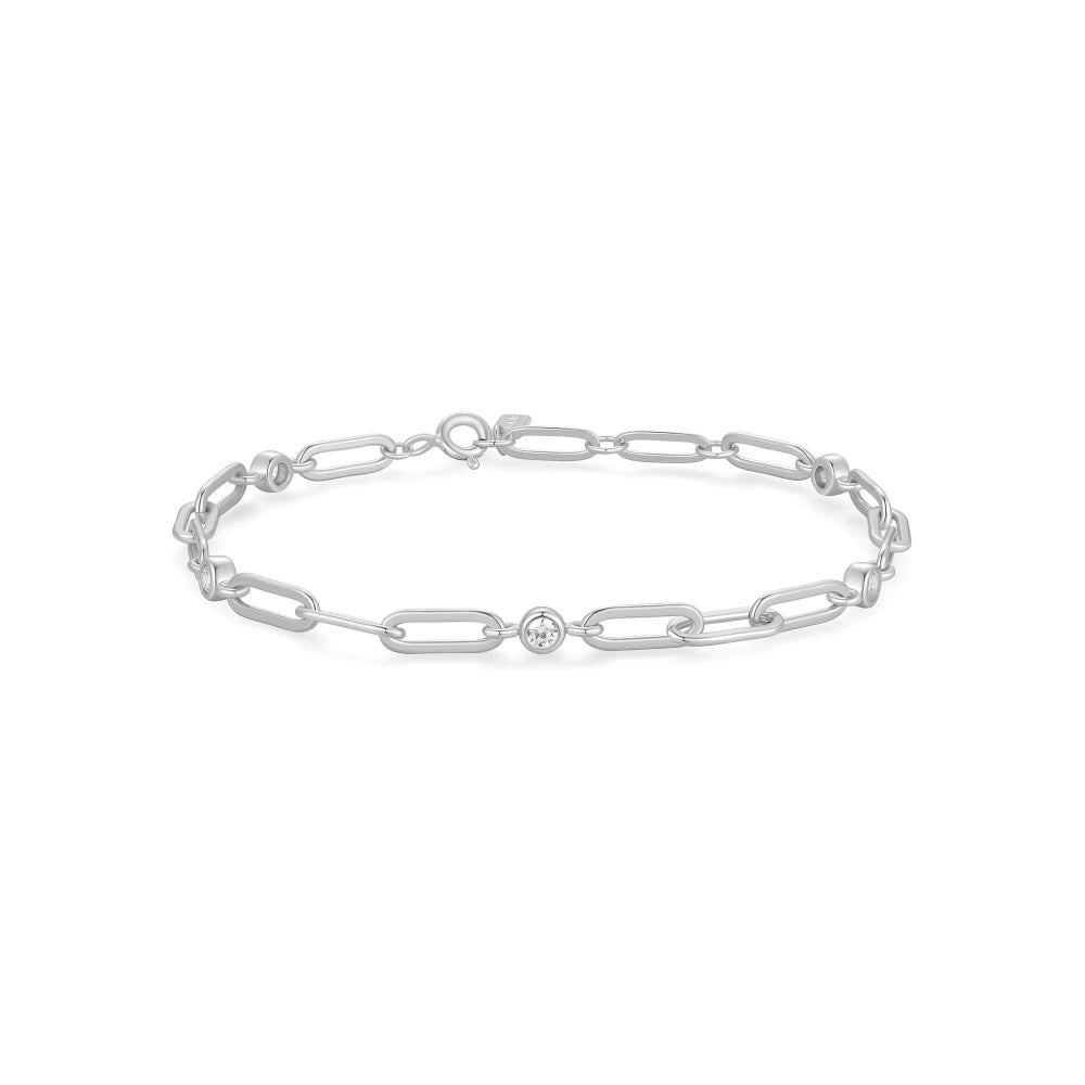 Bezel Station Paperclip Bracelet in Sterling Silver