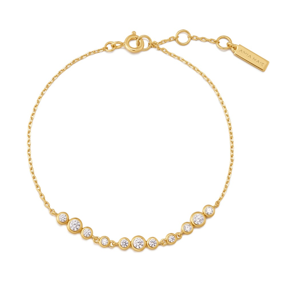 Graduated Bezel-Set Trios Bracelet in Gold Plated Sterling Silver