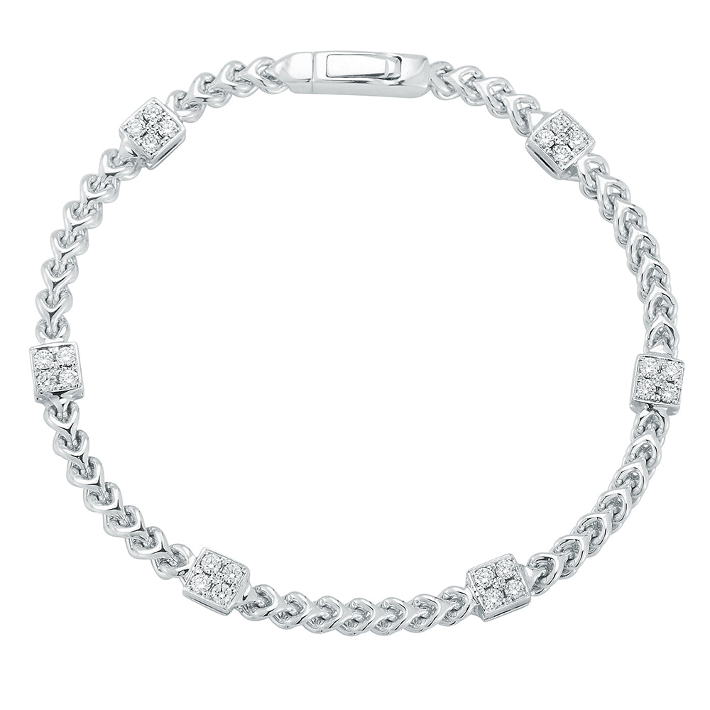 Diamond Square Station Bracelet in 14K White Gold