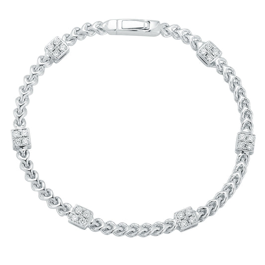 Diamond Square Station Bracelet in 14K White Gold