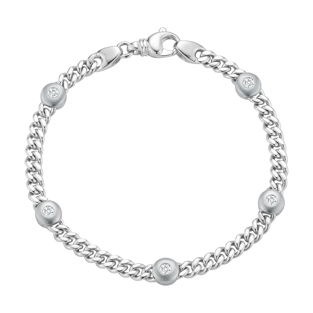 Diamond Bezel Station Curb Bracelet in 14K White Gold