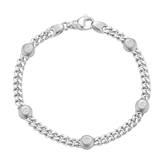 Diamond Bezel Station Curb Bracelet in 14K White Gold