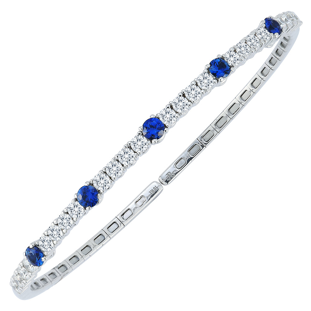 Sapphire & Diamond Bangle in 18K White Gold