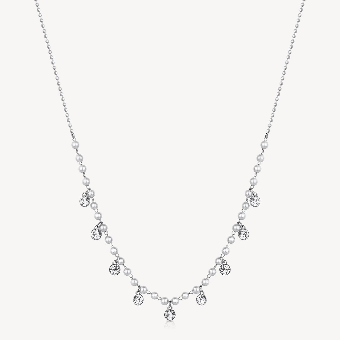 Crystal and Shell-Pearl Necklace in Stainless Steel