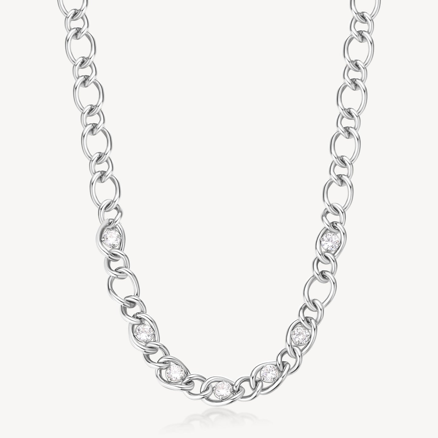 Cubic Zirconia Chain Necklace in Stainless Steel