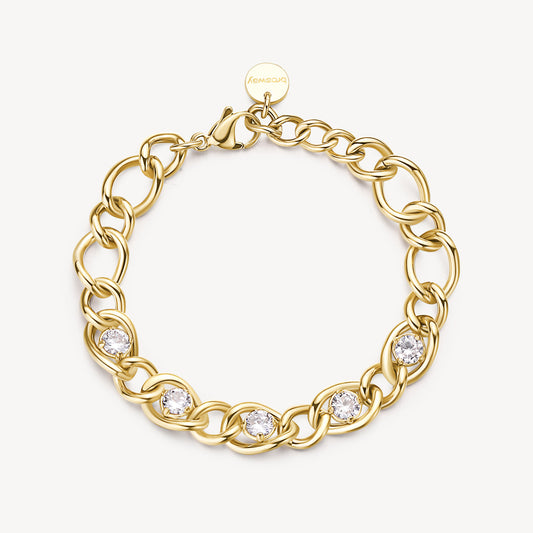 Cubic Zirconia Chain Bracelet in Gold Plated Stainless Steel