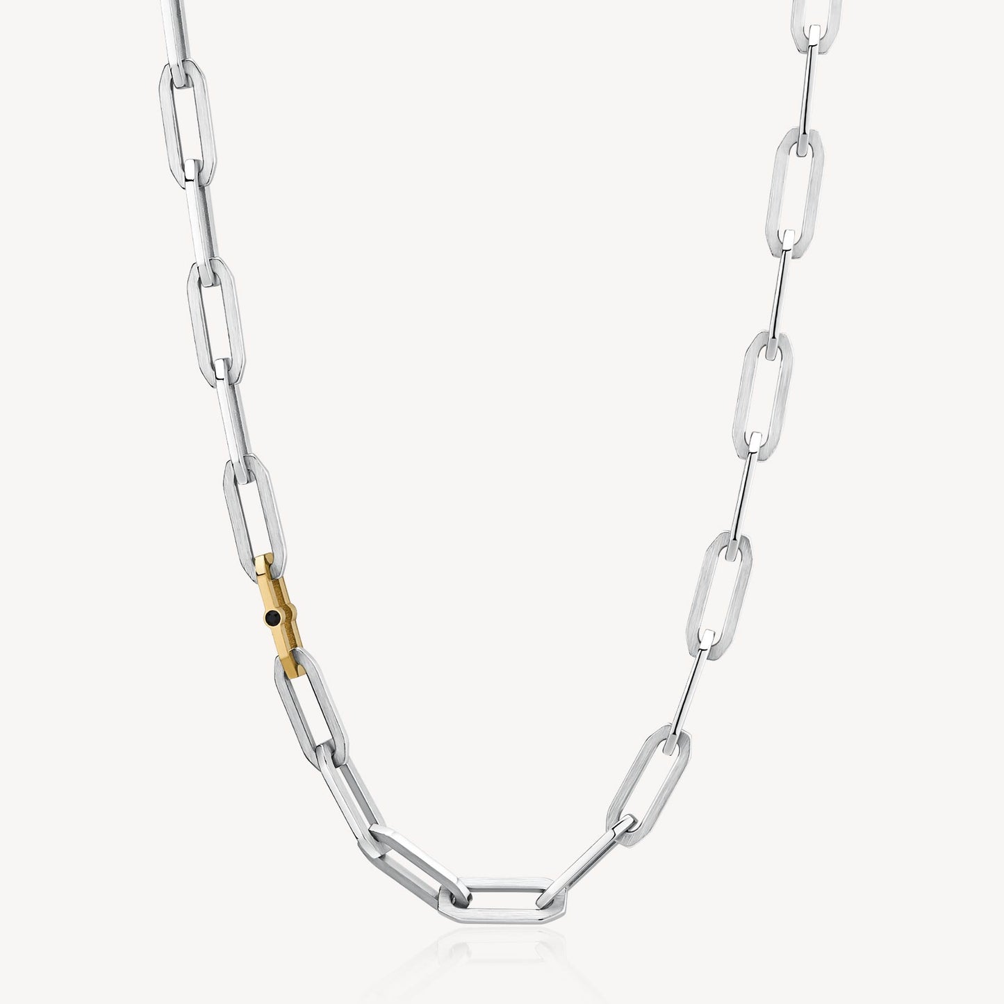 Crystal Accented Chain Link Necklace in Stainless Steel