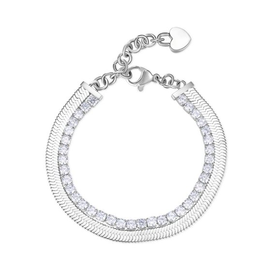 Double Row Herringbone & Cubic Bracelet in Stainless Steel