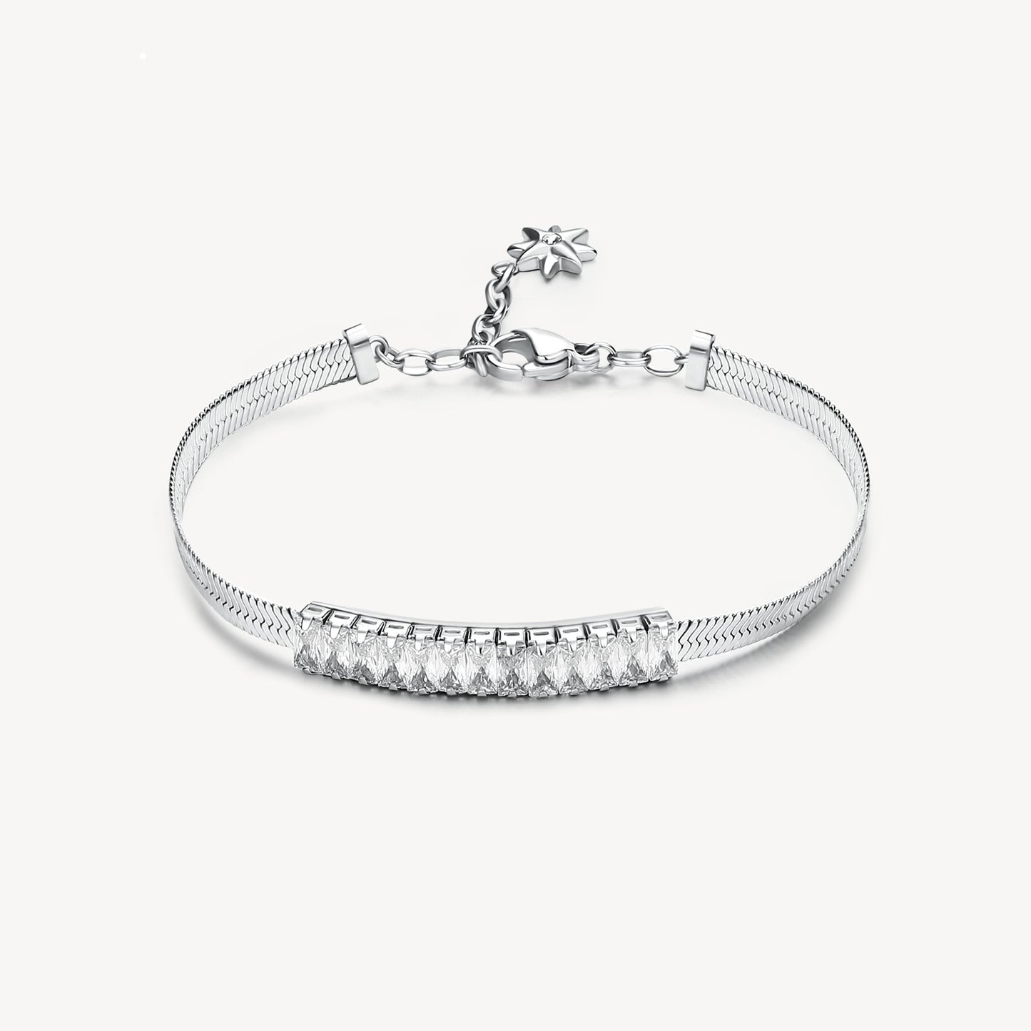 Cubic Zirconia Herringbone Bracelet in Stainless Steel