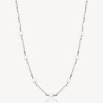 Pearl and Bar Link Necklace in Stainless Steel