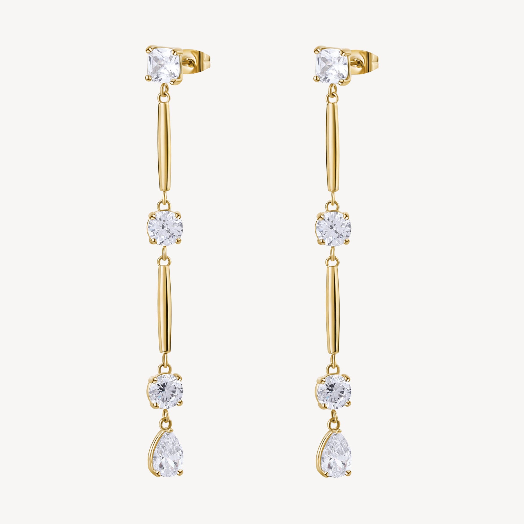 Cubic Zirconia Long Drop Earrings in Gold Plated Stainless Steel