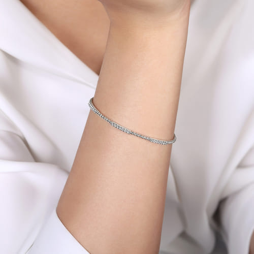 Diamond Station Bangle in 14K White Gold