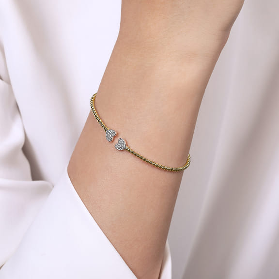 Diamond Heart Cuff Bangle in 14K Two Tone Gold