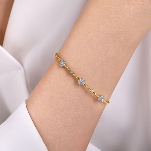 Diamond Station Bangle Bracelet in 14K Two Tone Gold