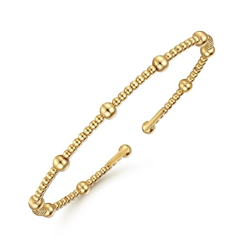 Graduated Beaded Station Bangle in 14K Yellow Gold