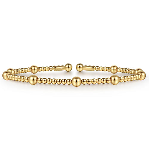 Graduated Beaded Station Bangle in 14K Yellow Gold