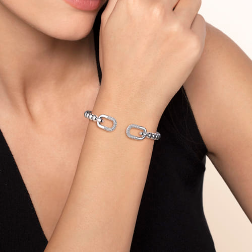 White Sapphire Bangle Bracelet in Sterling Silver