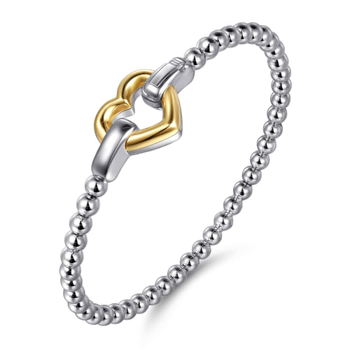 Heart Lock Bangle in Sterling Silver & 14K Yellow Gold