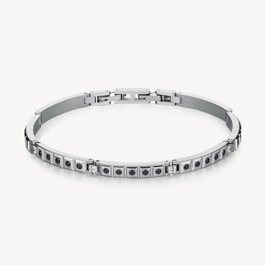 Crystal Accented Bar Link Bracelet in Stainless Steel