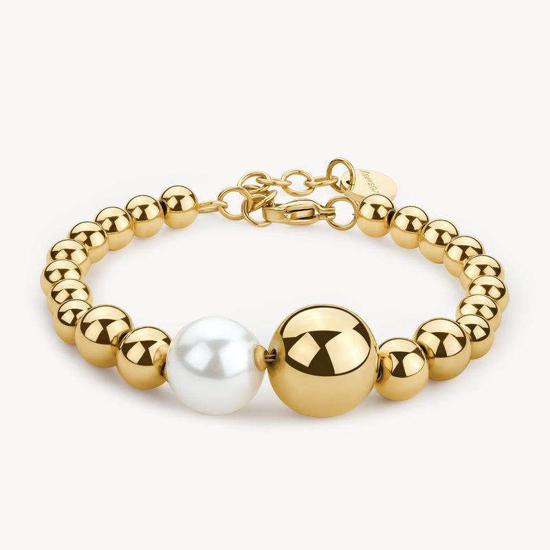 Sea-Shell Pearl Graduated Bead Bracelet in Gold Plated Stainless Steel