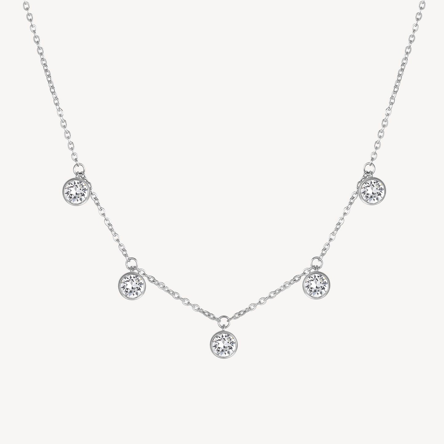 Multi-Station Crystal Drop Necklace in Stainless Steel