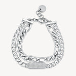 Double-Strand Link and Crystal Bar Bracelet in Stainless Steel