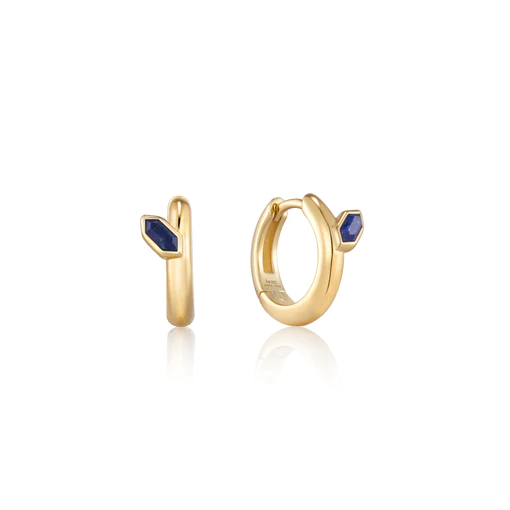 Gold Emblem Lapis Huggie Hoop Earrings