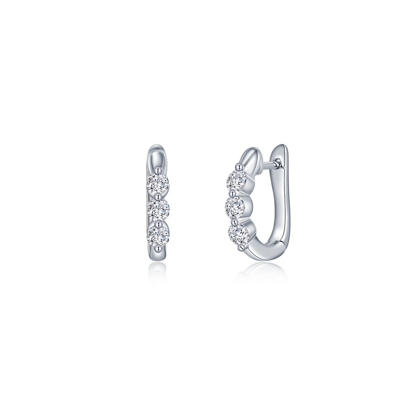 Medium Three-Stone Huggie Earrings in Sterling Silver