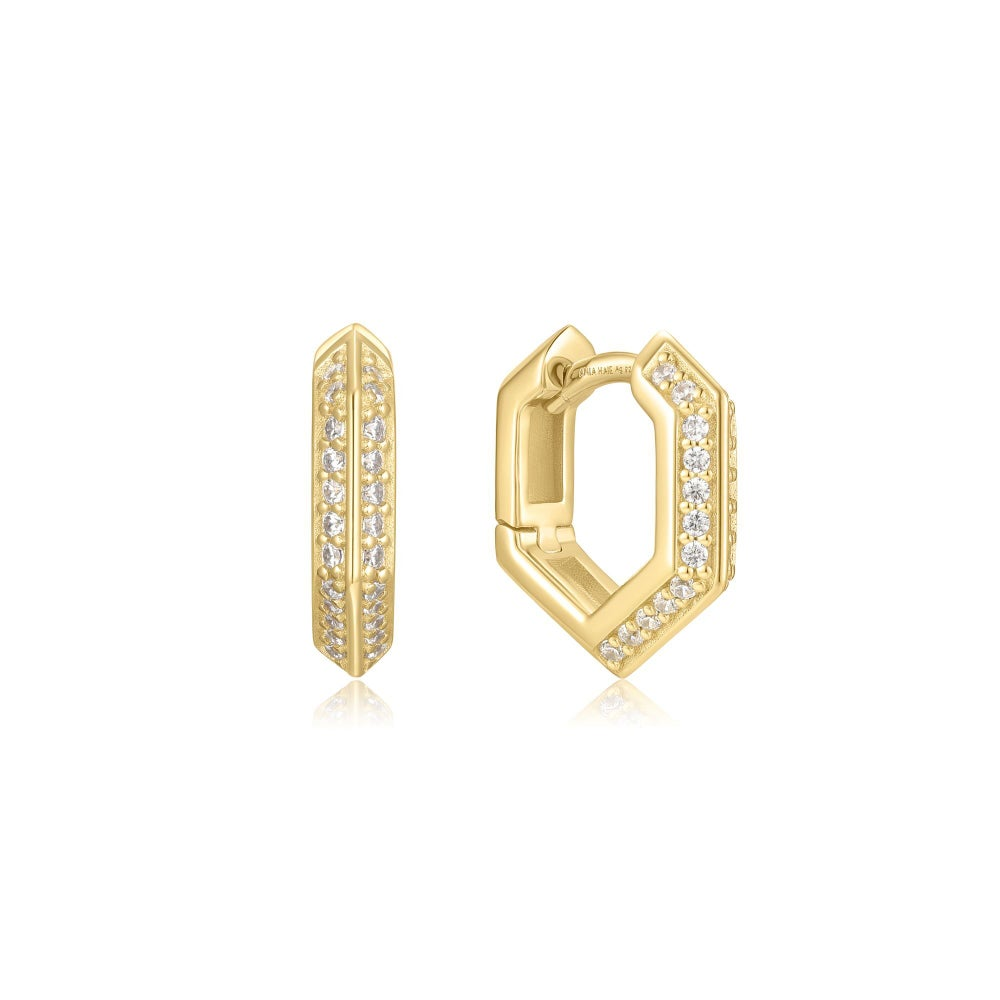Sparkling Shield Hoop Earrings in Gold Plated Sterling Silver