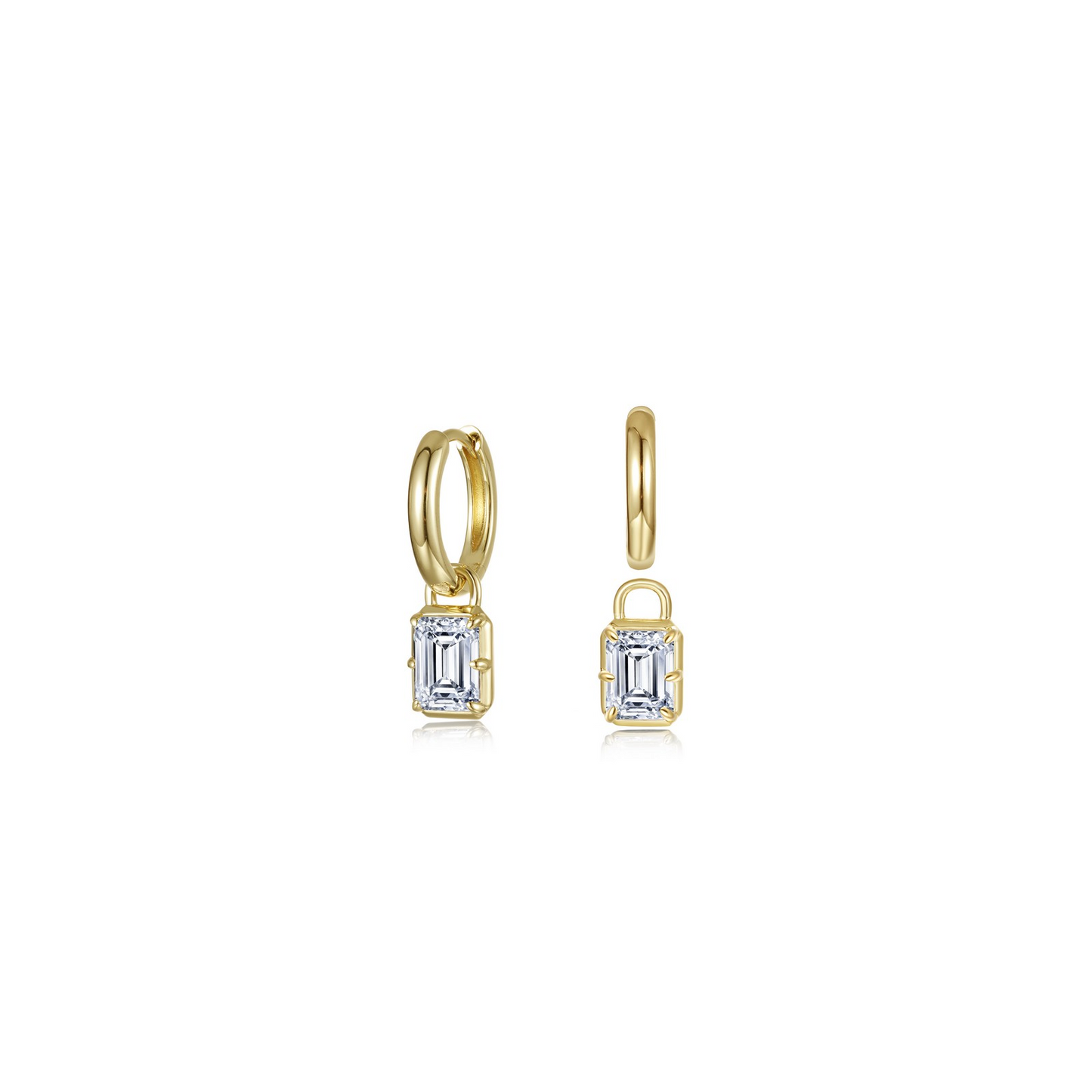 Emerald Cut Padlock Huggies in Gold Plated Sterling Silver