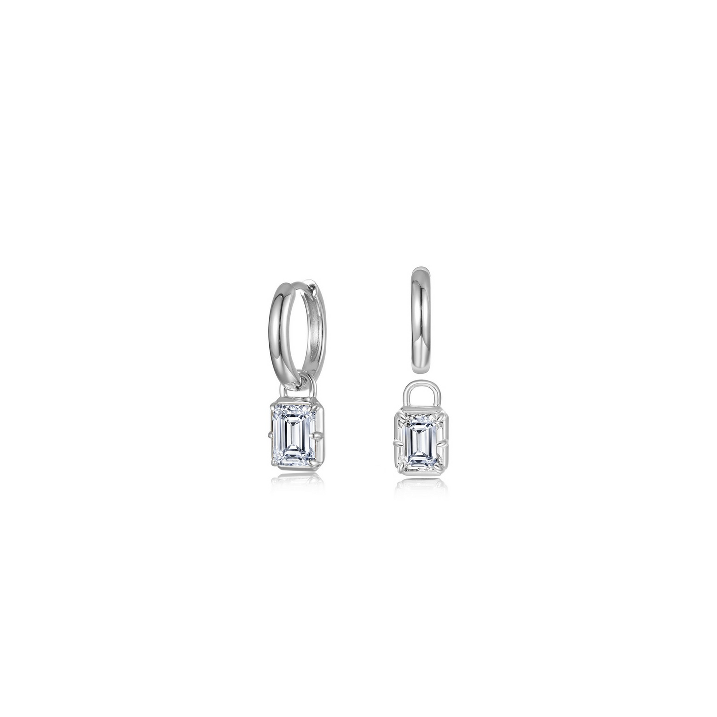 Emerald Cut Padlock Huggies in Sterling Silver