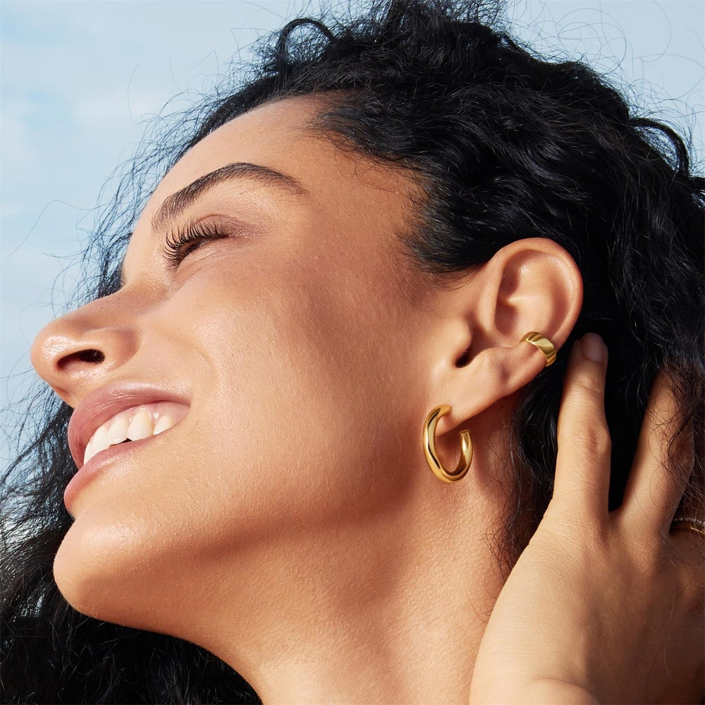 Medium Tube Hoop Earrings in Gold Plated Sterling Silver