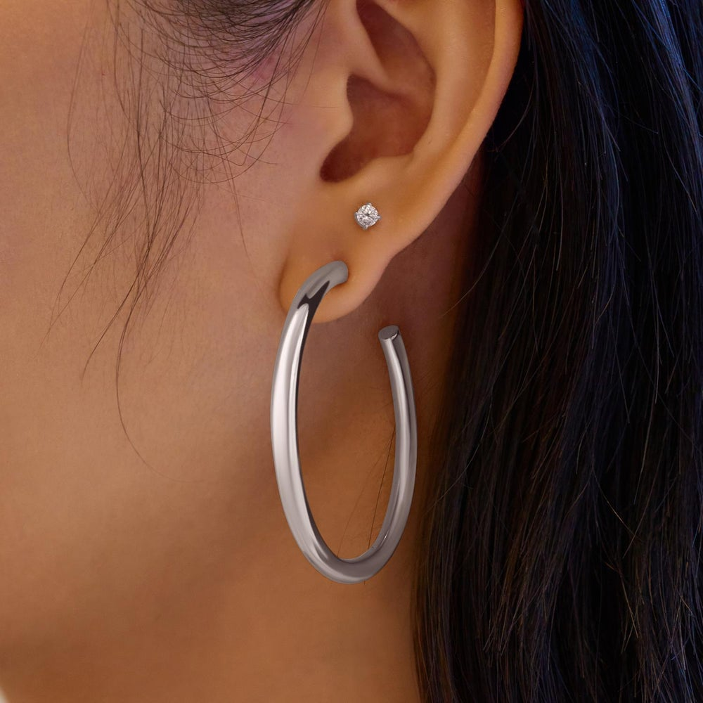 Large Tube Hoop Earrings in Sterling Silver