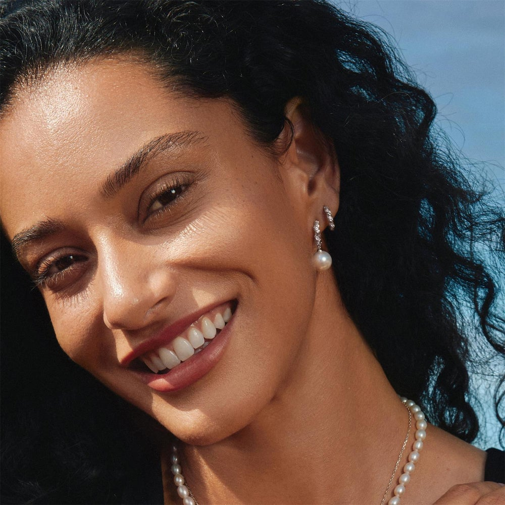 Pearl Twisted Hoop Earrings in Sterling Silver
