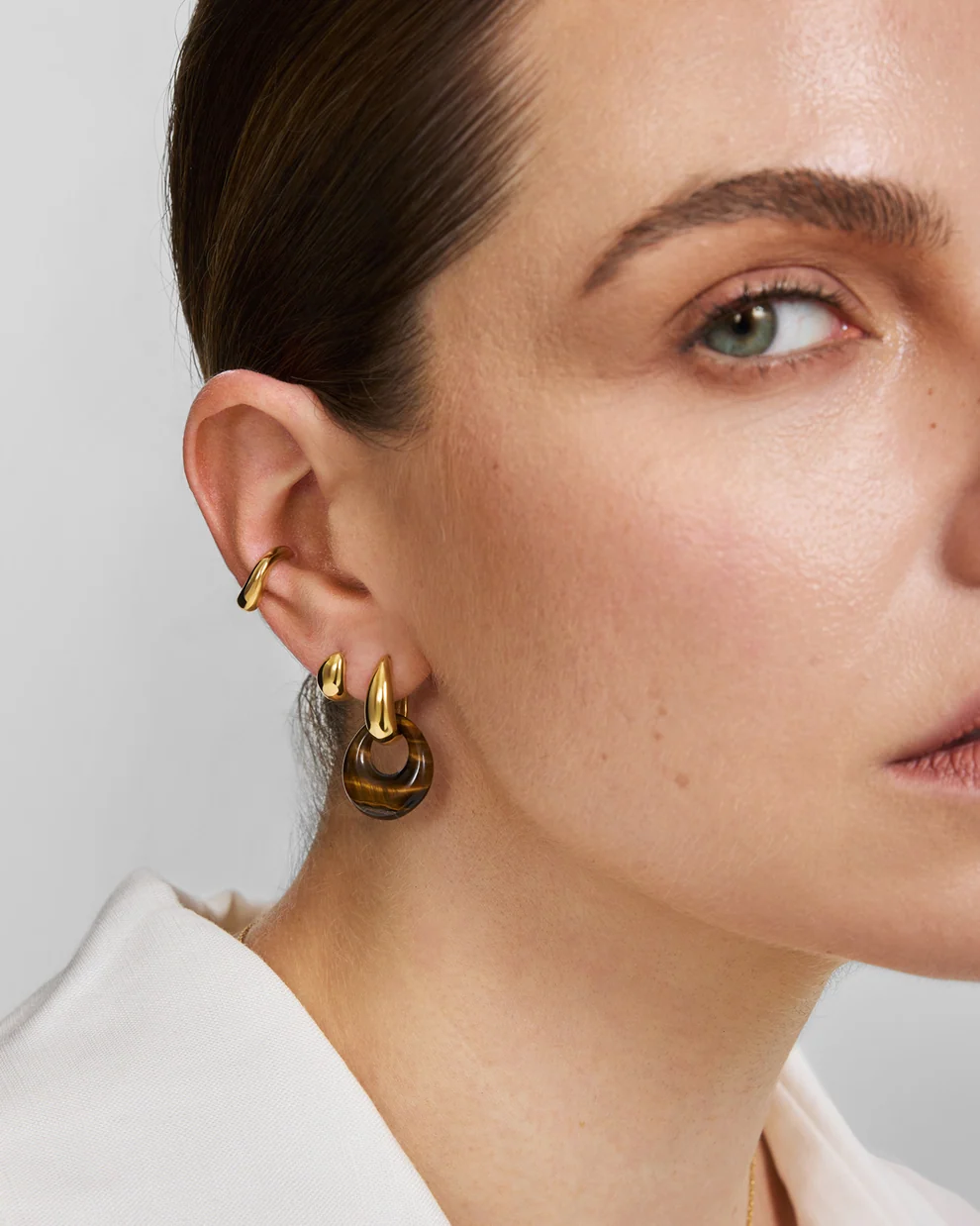 Tiger Eye Pebble Earrings in Gold Plated Sterling Silver