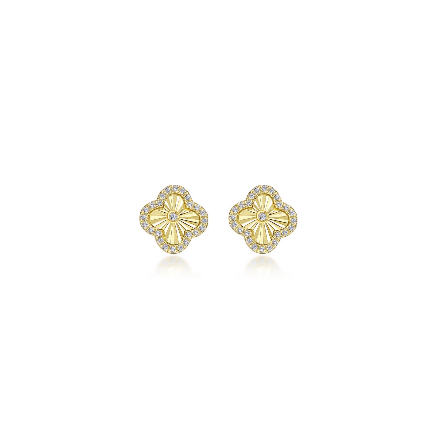 Simulated Diamond Clover Earrings in Gold Plated Sterling Silver