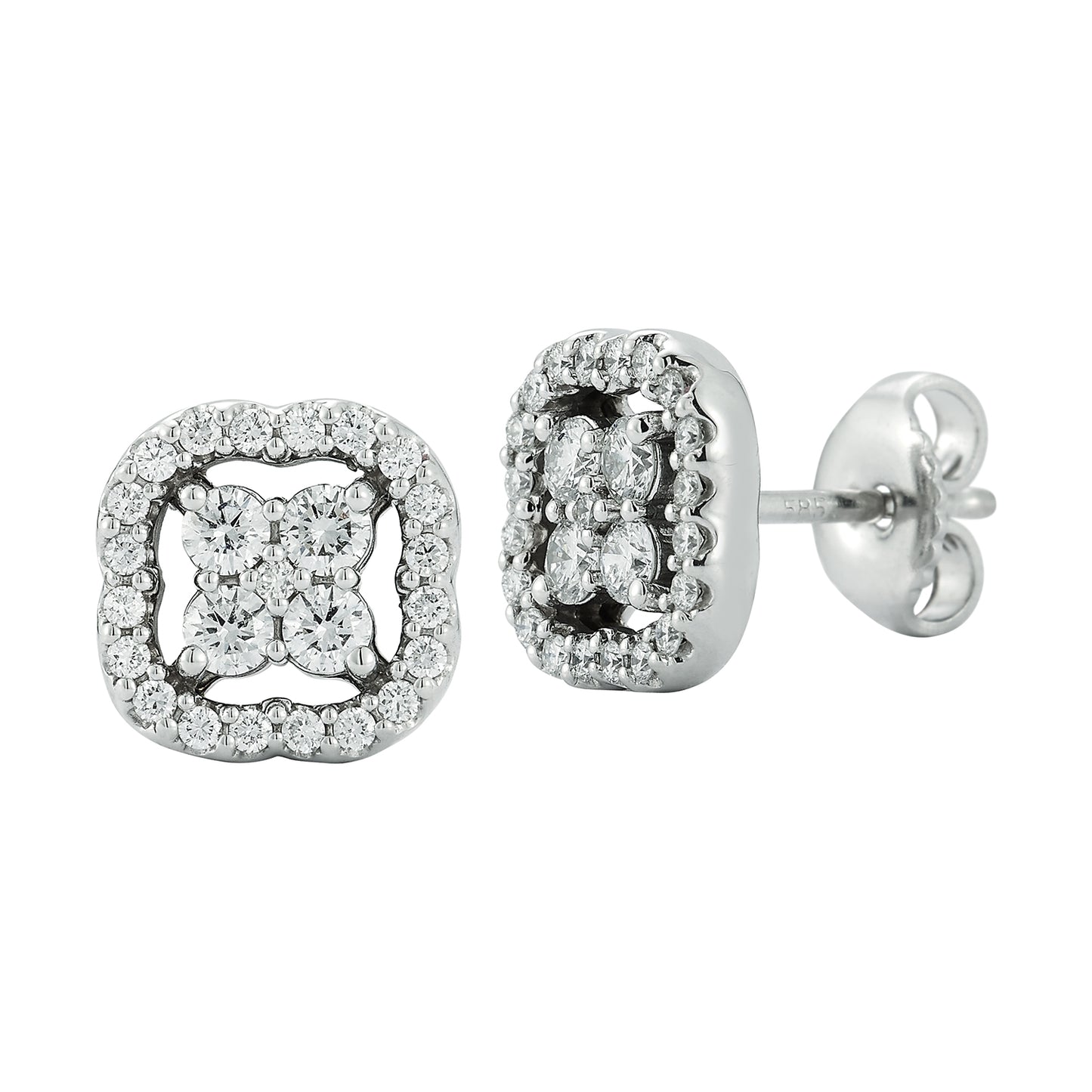 Diamond Floral Halo Earrings in 14K White Gold
