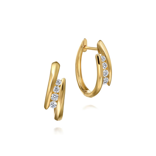 White Sapphire Bypass Hoops in 14K Yellow Gold