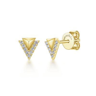 Pyramid Diamond Stud Earrings in 14K Yellow Gold