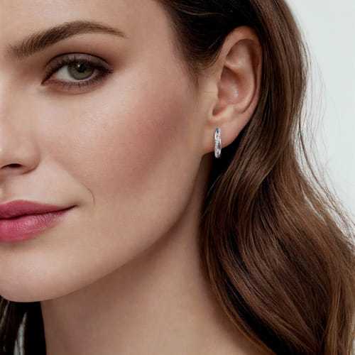 White Sapphire Twisted Hoop Earrings in Sterling Silver