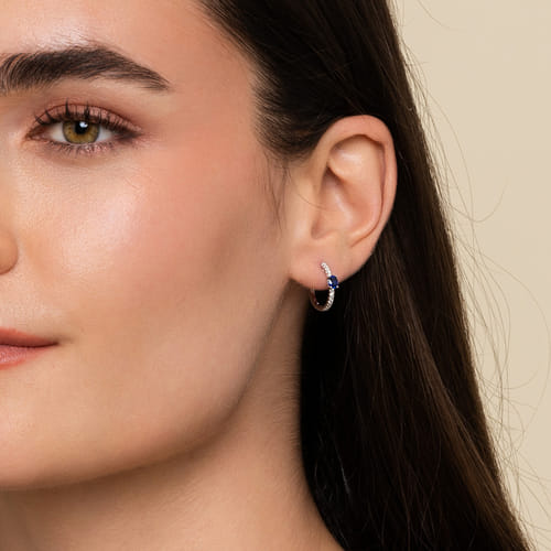 Sapphire & Diamond Hoop Earrings in 14K White Gold