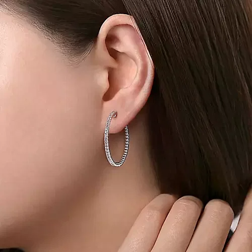 White Sapphire Bujukan Classic Hoop Earrings in Sterling Silver
