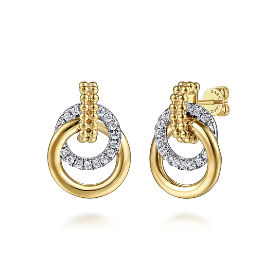 Diamond Interlocking Circle Earrings in 14K Two Tone Gold – JG