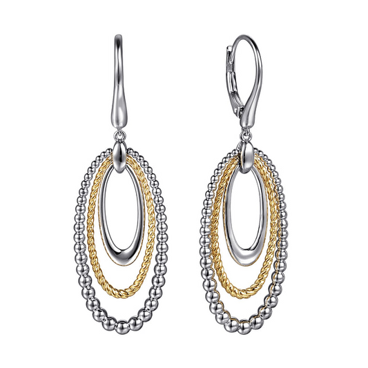 Multi-Row Oval Drop Earrings in 14K Yellow Gold & Sterling Silver