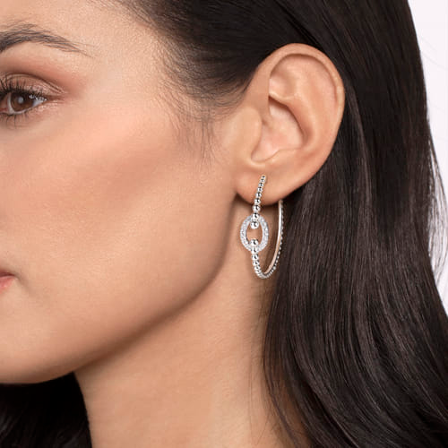 White Sapphire Circle Hoop Earrings in Sterling Silver