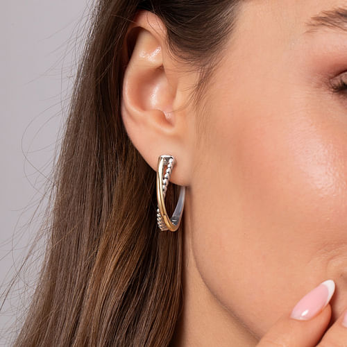 Criss-Cross Hoop Earrings in Sterling Silver and Yellow Gold