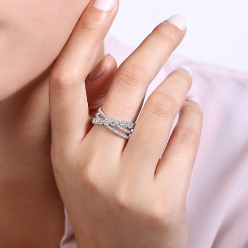 Diamond Bezel Cross-Over Band in 14K White Gold